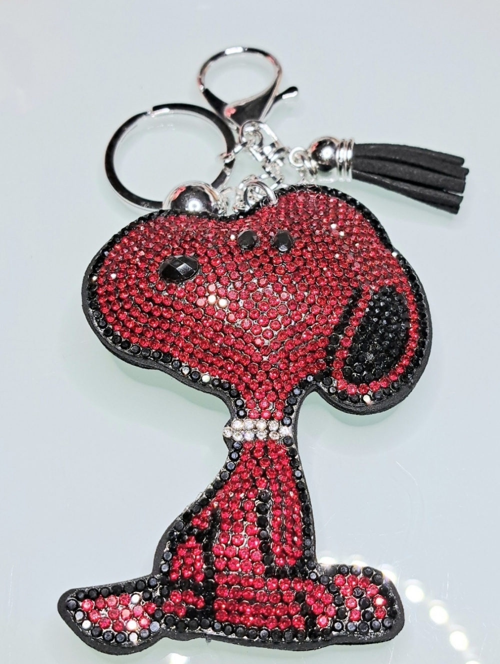 Red Rhinestone Snoopy Keychain Purse Charm